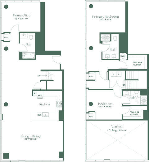 Floor plan for 2 beds, 3 baths, 2410 sqft